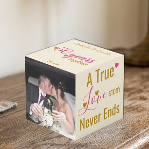 Gold 50 years anniversary pink photo cube