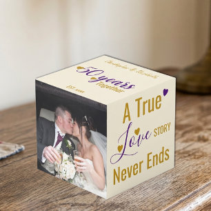 Gold 50 years anniversary purple photo cube