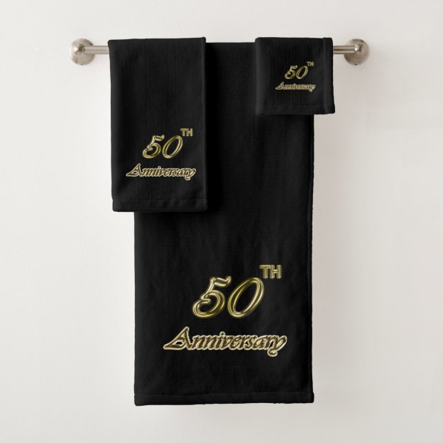 Gold 50th Anniversary (black) Bath Towel Set (Insitu)