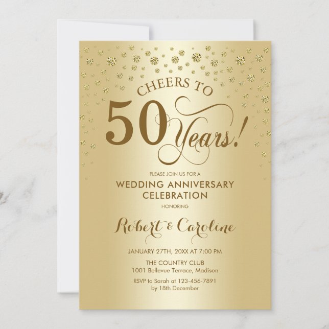 Gold 50th Anniversary Celebration Invitation (Front)