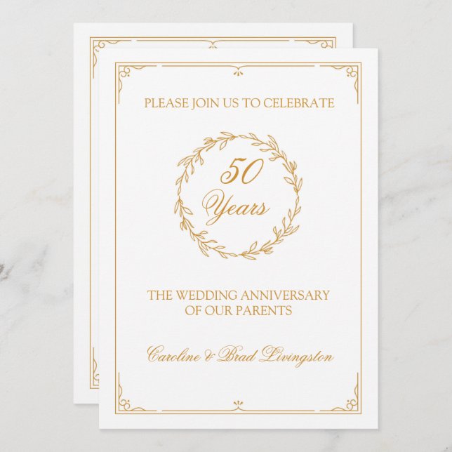 Gold 50th Anniversary Celebration Invitation (Front/Back)