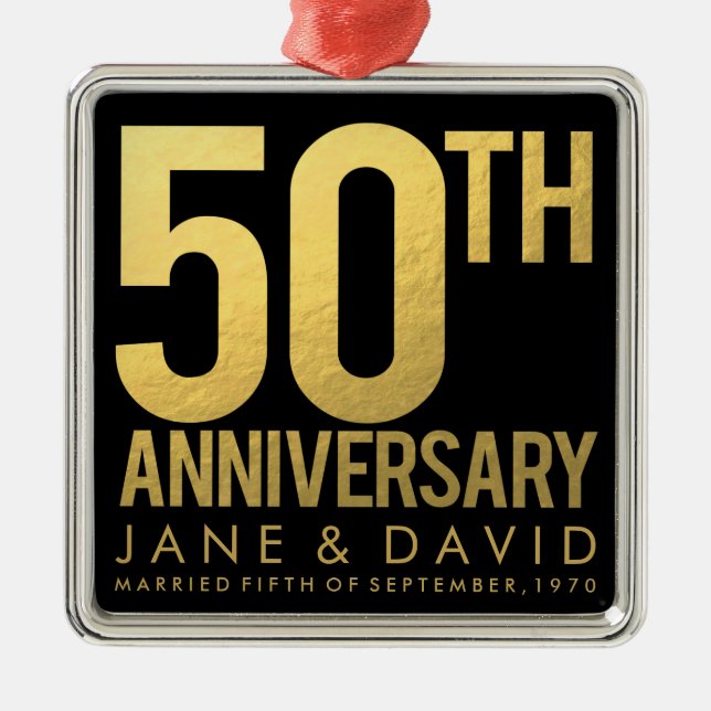 Gold 50th Anniversary Personalised Ornament (Front)
