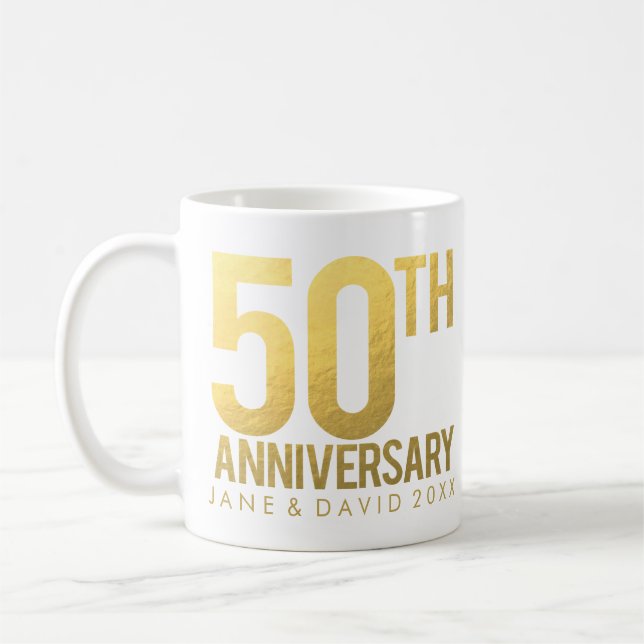Gold 50th Anniversary Personalised White Mug (Left)