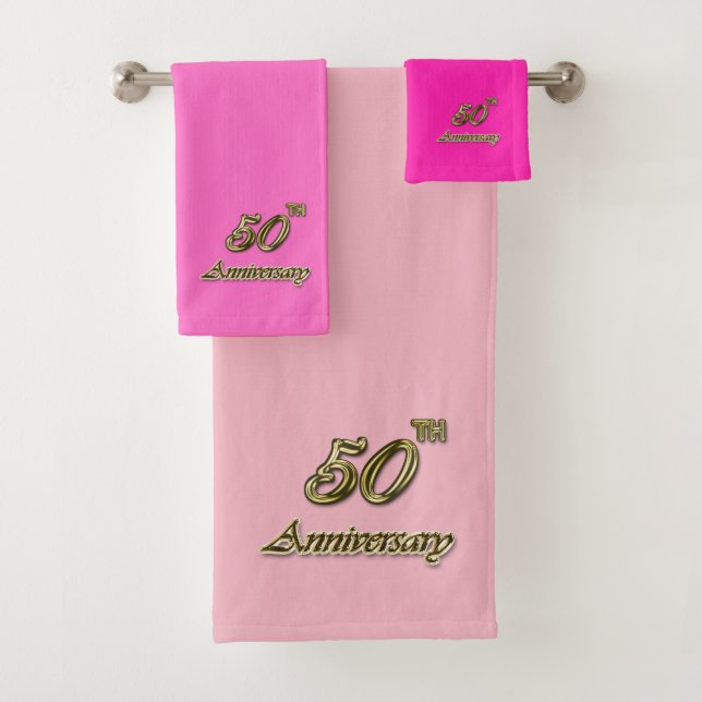 Gold 50th Anniversary (pink) Bath Towel Set (Insitu)