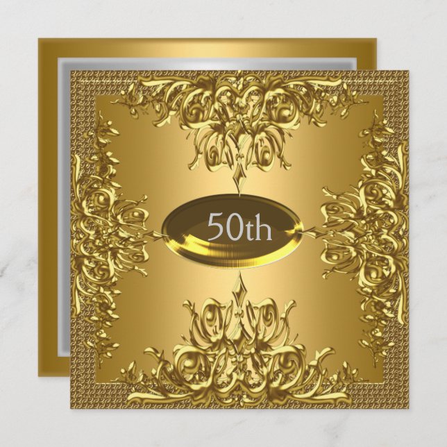 Gold 50th Birthday Anniversary Party Invitation (Front/Back)