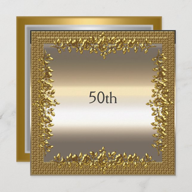 Gold 50th Birthday Anniversary Party Invitation (Front/Back)