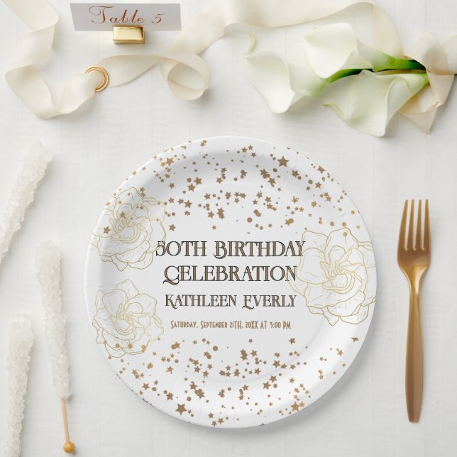 Gold 50th Birthday Celebration  Paper Plate (Wedding)