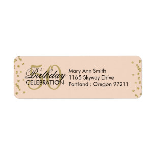 Gold 50th Birthday Glitter Confetti Blush Pink Return Address Label