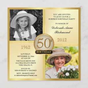 Gold 50th Birthday Invitations Then & Now 2 Photos