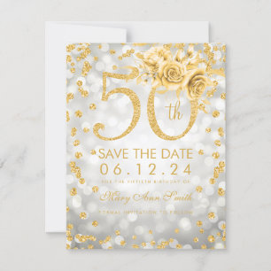 Gold 50th Birthday Lights Save The Date Silver