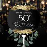 Gold 50th Birthday Party Balloon<br><div class="desc">All text is adjustable and easy to change for your own party needs. Faux gold paint strokes. 50th birthday party gold and black confetti.</div>