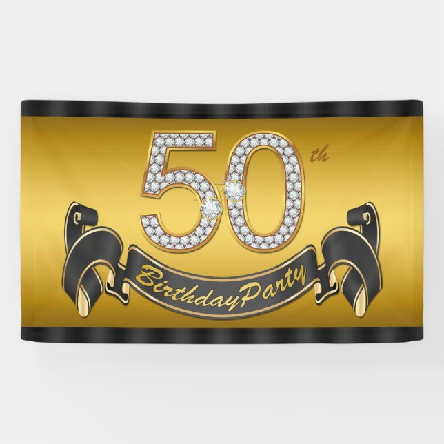Gold 50th Birthday Party Banner (Horizontal)