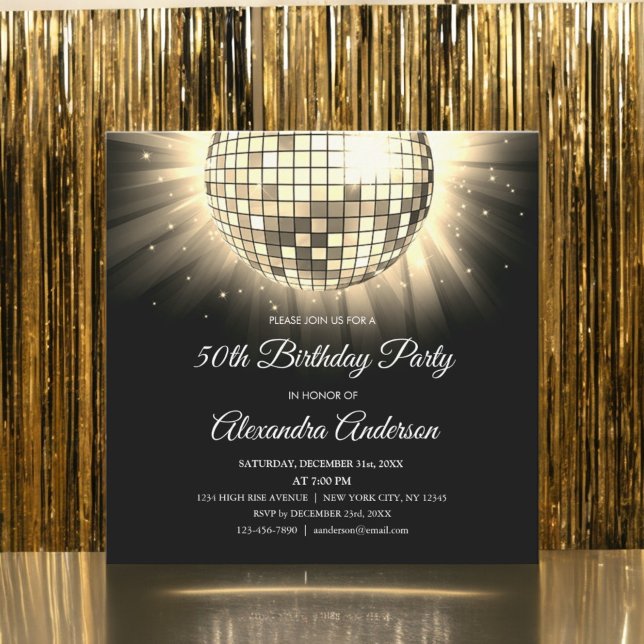 Gold 50th Birthday Party Disco Ball Invitation (Creator Uploaded)