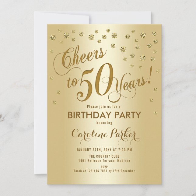 Gold 50th Birthday Party Invitation (Front)
