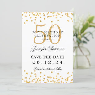 Gold 50th Birthday Party Save the Date Confetti  Invitation