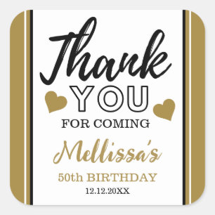 Gold 50th Birthday Party Thank You Favours Square Sticker