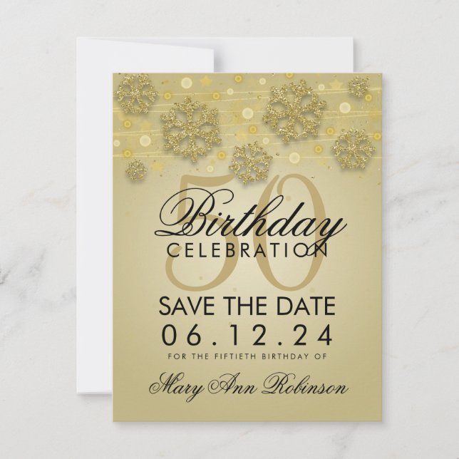 Gold 50th Birthday Save Date Winter Save The Date (Front)