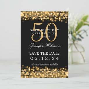 Gold 50th Birthday Save the Date w/ Details Invitation