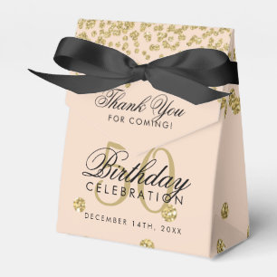 Gold 50th Birthday Thank You Confetti Blush Pink Favour Box