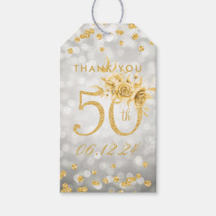 Gold 50th Birthday Thank You Glam Lights Silver Gift Tags