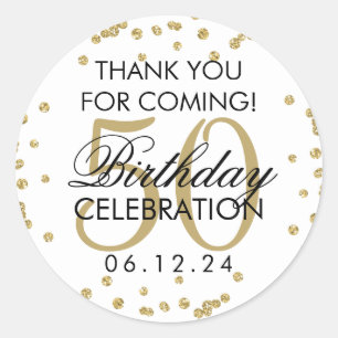 Gold 50th Birthday Thank You Glitter Confetti Classic Round Sticker