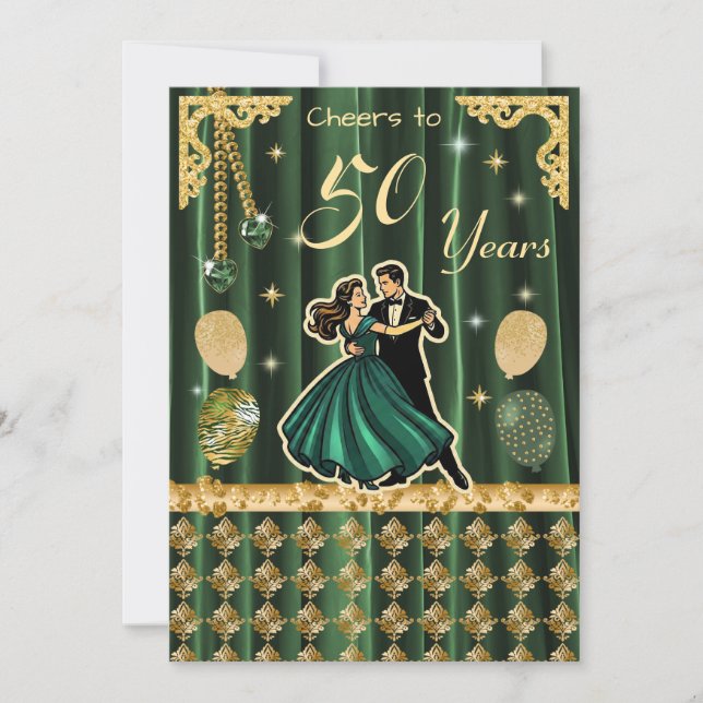 Gold 50th Birthday with Dancing Couples Invitation (Front)