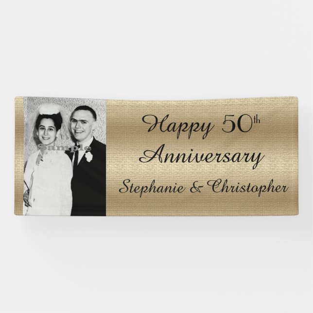 Gold 50th Golden Anniversary Party Elegant Photo Banner (Horizontal)