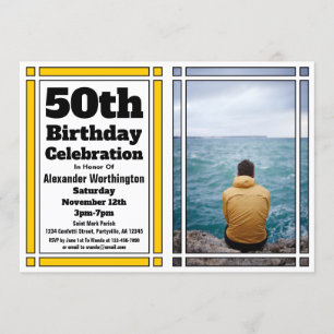 Gold 50th Photo Birthday Invitation