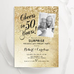 Gold 50th Surprise Wedding Anniversary Photo Invitation<br><div class="desc">Surprise 50th wedding anniversary invitation with photo on front of the card. Elegant design in faux glitter gold. Features typography script font and confetti. Perfect for a stylish golden fifty anniversary celebration. Personalise with your own details. Message me if you need custom year. Printed Zazzle invitations or instant download digital...</div>