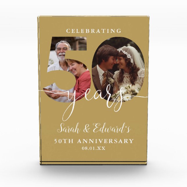 Gold 50th Wedding Anniversary 2  Photo Block (Front)