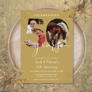 Gold 50th Wedding Anniversary 2 Photo Invitation