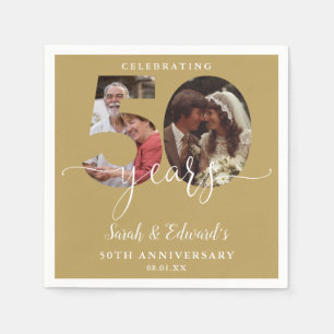 Gold 50th Wedding Anniversary 2 Photo Napkin