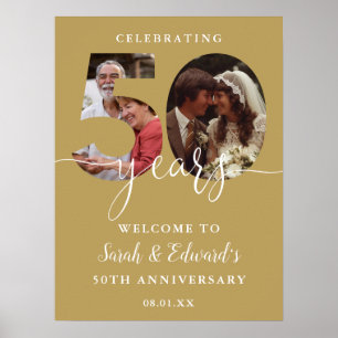 Gold 50th Wedding Anniversary 2 Photo Welcome Sign