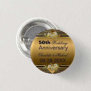Gold 50th Wedding Anniversary 3 Cm Round Badge