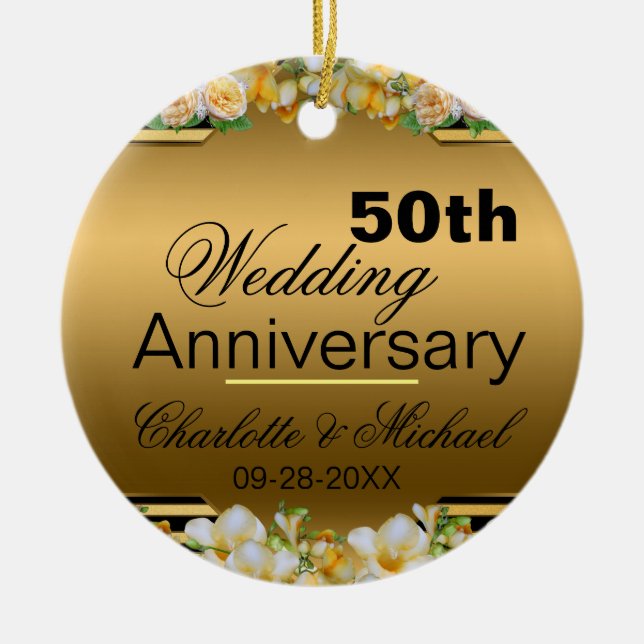 Gold 50th Wedding Anniversary Ceramic Ornament (Front)