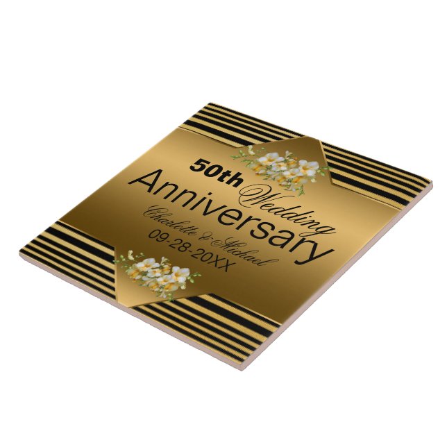 Gold 50th Wedding Anniversary Ceramic Tile (Side)