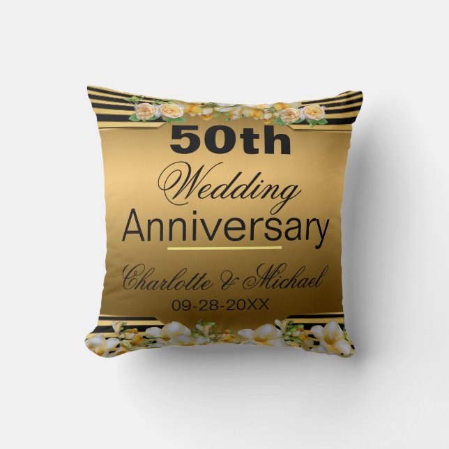 Gold 50th Wedding Anniversary Cushion (Front)