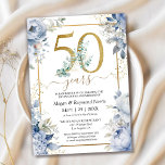 Gold 50th Wedding Anniversary Dusty Blue Floral Invitation<br><div class="desc">Celebrate 50 years of love with our elegant "Gold 50th Wedding Anniversary Dusty Blue Floral Invitation!" Perfect for a memorable golden anniversary party. Order your today and make your celebration truly special! Please note: Gold glitter effects are only simulated; no real gold will be used in the printing process.</div>