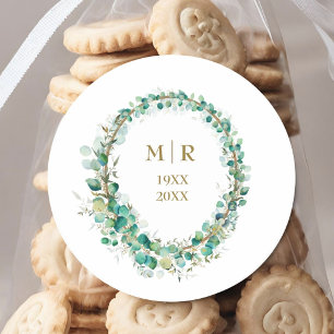 Gold 50th Wedding Anniversary Eucalyptus  Classic Round Sticker
