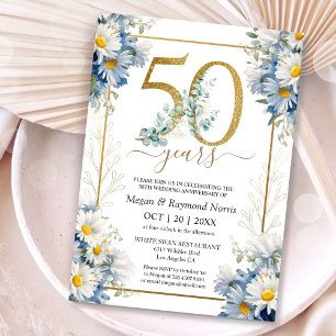 Gold 50th Wedding Anniversary Floral Daisy Invitation