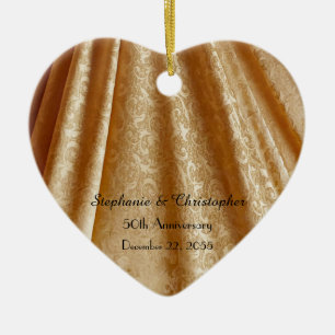Gold 50th Wedding Anniversary Heart Shaped Ceramic Ornament