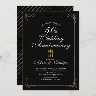 Gold 50th Wedding Anniversary Invitation Card