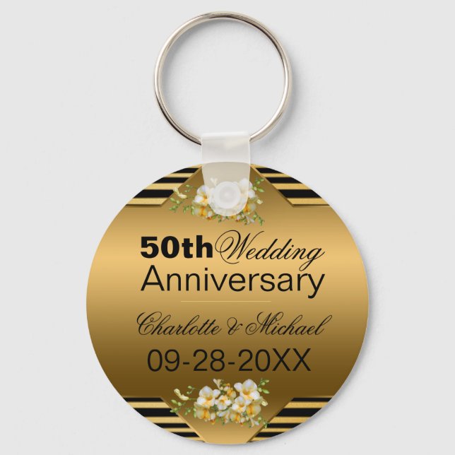 Gold 50th Wedding Anniversary Key Ring (Front)