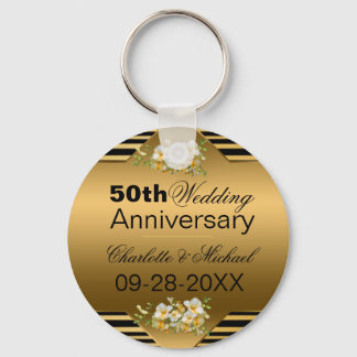 Gold 50th Wedding Anniversary Keychain