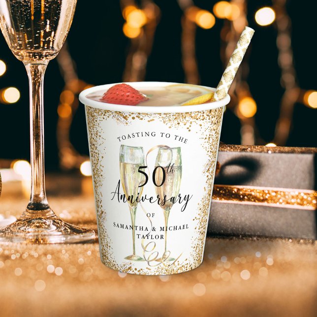 Gold 50th Wedding Anniversary Paper Cups (Creator Uploaded)