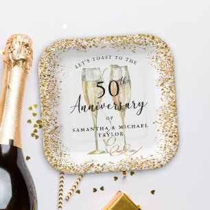 Gold 50th Wedding Anniversary Paper Plate
