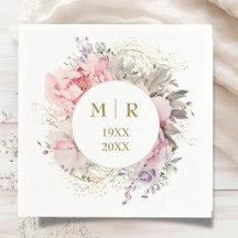 Gold 50th Wedding Anniversary Peony Floral Napkins