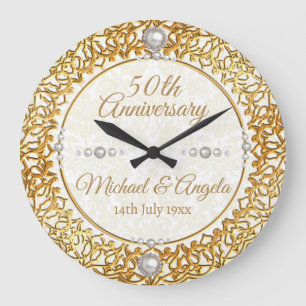 Gold 50th Wedding Anniversary Personalised Clock