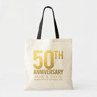 GOLD 50th Wedding Anniversary Personalised Gift Tote Bag