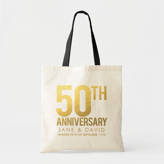 GOLD 50th Wedding Anniversary Personalised Gift Tote Bag (Front)